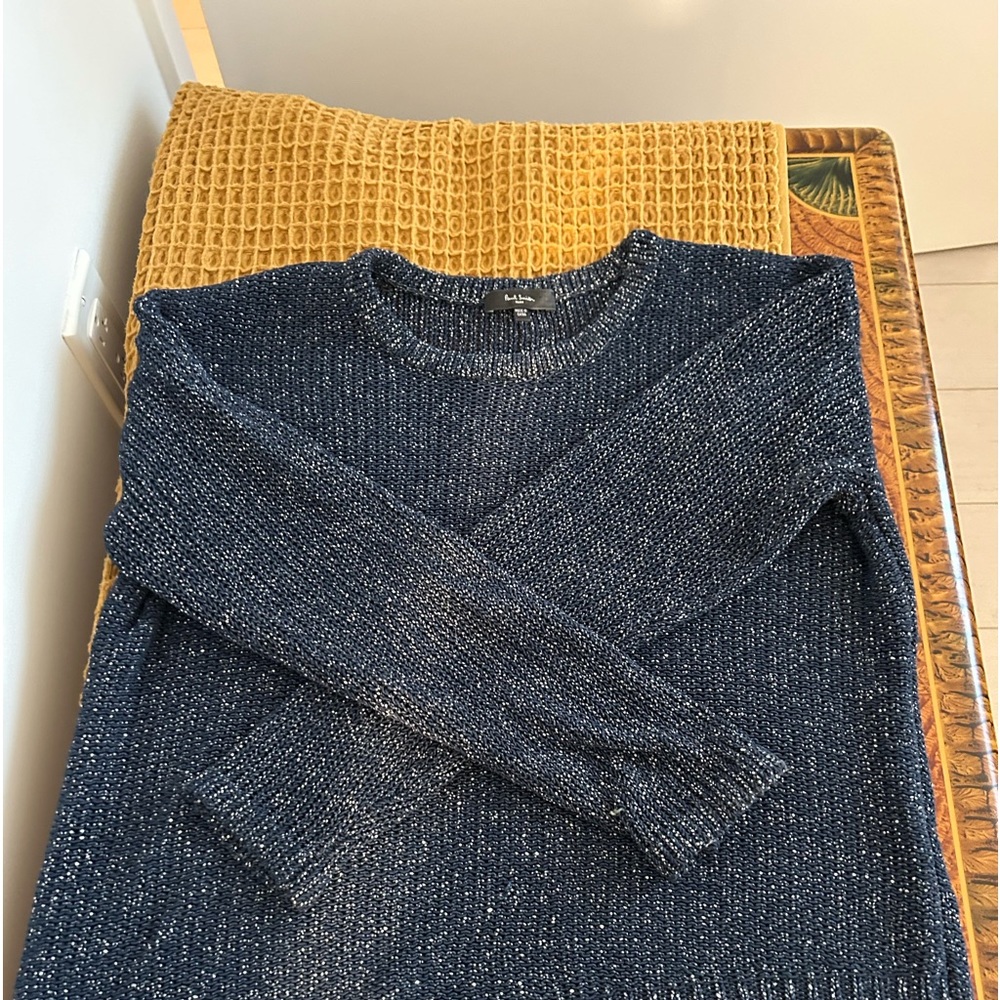 Blue and white crew neck sweater